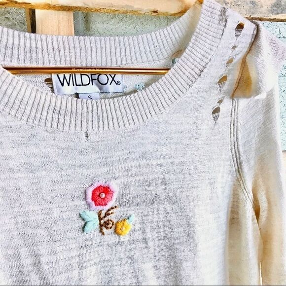 Wildfox Rare Flower Child Ruffle Cream Sweater - Picture 3 of 5